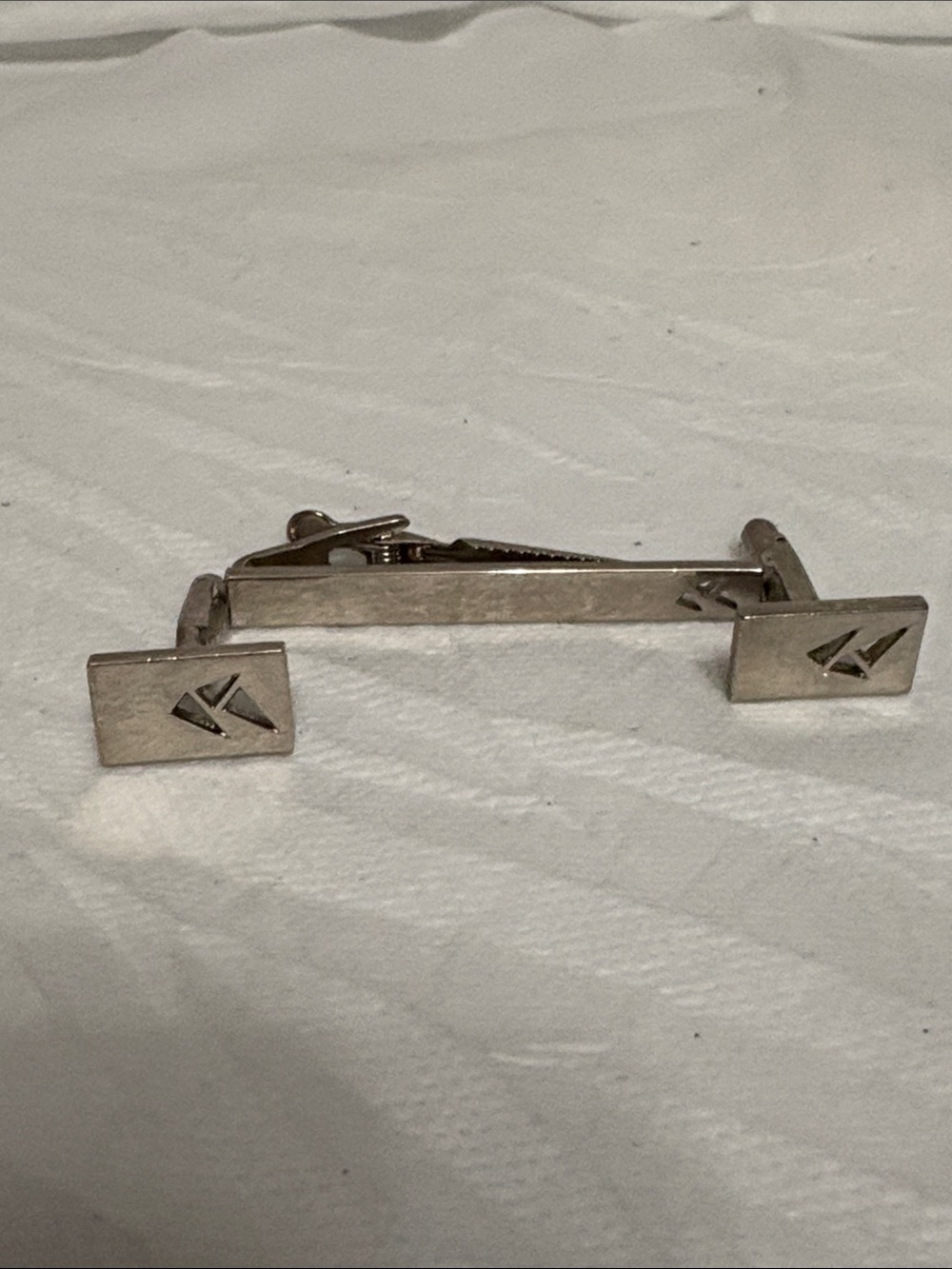 Silver-Tone Rectangular Cufflinks and Tie Bar